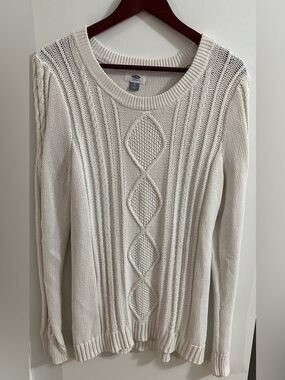 Old Navy White Cable Crewneck Sweater
